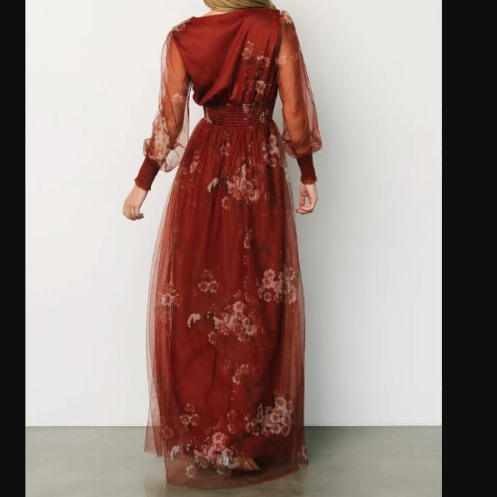 NWT Baltic Born Layla Tulle Maxi Dress in Rust Floral Small - Picture 7 of 7